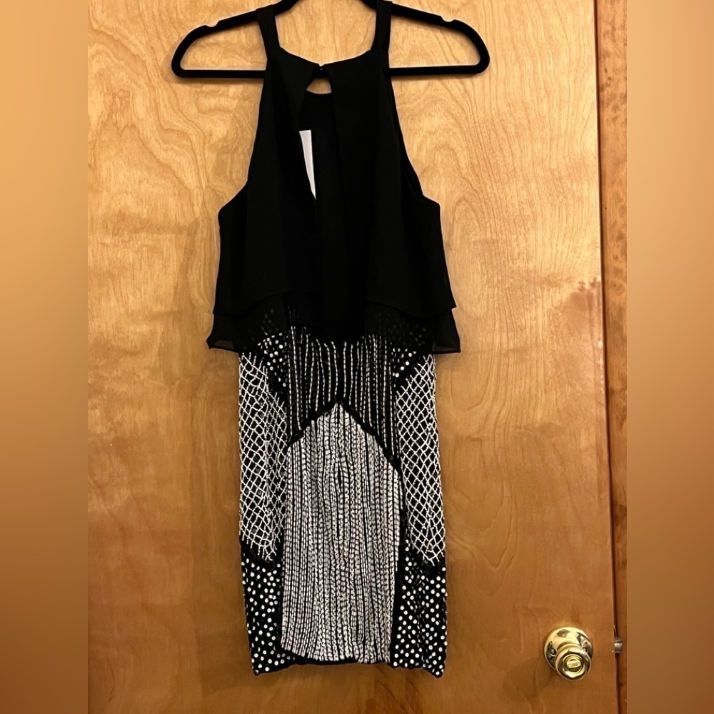 Parker Blk/Ivory Beaded Halter Dress M - Picture 3 of 7